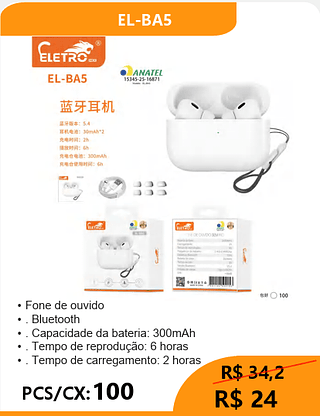 FONE BLUETOOTH PCS/CX:100 R$24