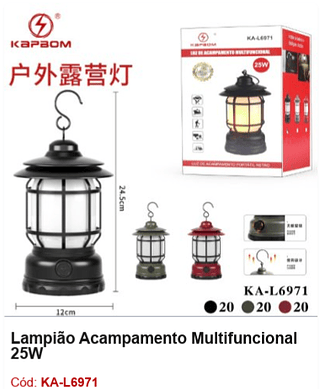 Lampião Acampamento Multifuncional 25W R$ 31,5 PCS/cx: 60