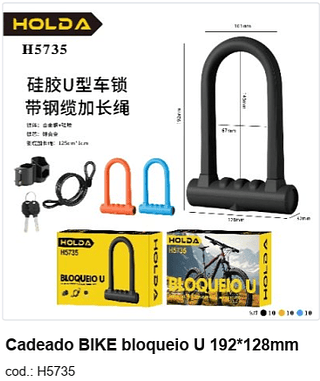 Cadeado BIKE bloqueio U 192*128mm R$ 49,5 PC/CX:30
