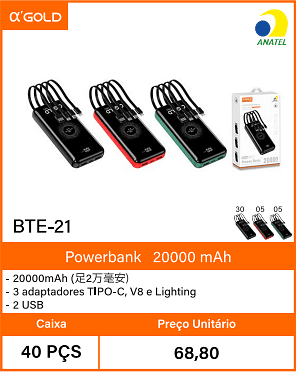 Powerbank20000 mAh Caixa 40 PCS Preco Unitario 68,80