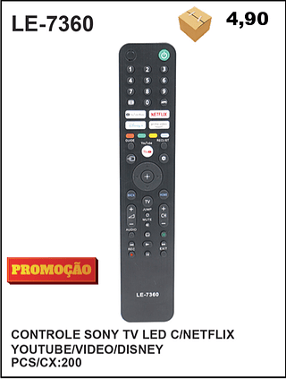 CONTROLE SONY TV LED C/NETFLIX YOUTUBE/VIDEO/DISNEY 200pç=4,9$