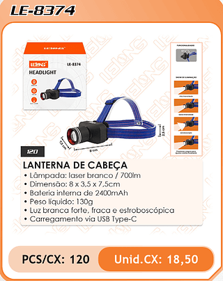 LANTERNA DE CABEÇA 120PÇ=18,5$