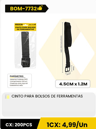 CINTO PARA BOLSOS DE FERRAMENTAS CX: 200PCS ICX: 4,99/Un