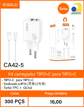 Kit carregador TIPO-C paraTIPO-C Caixa 300 PCS Preco Unitario 16,00