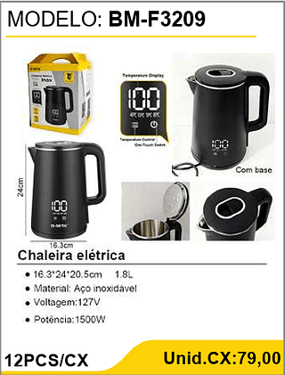 Chaleira elétrica 12PCS/CX Unid.CX:79,00