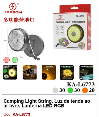 Camping Light String, Luz de tenda ao ar livre, Lanterna LED RGB R$ 24,3 PCS/CX: 80