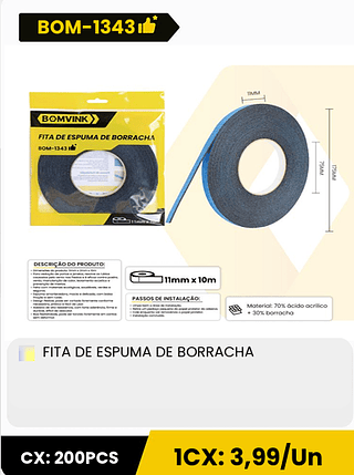 FITA DE ESPUMA DE BORRACHA CX: 200PCS ICX: 3,99/Un
