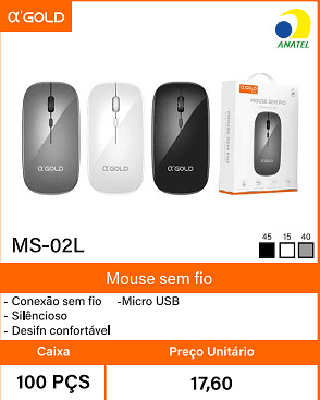 Mouse sem fio Conexao sem fio - Caixa 100 PCS Preco Unitario 17,60