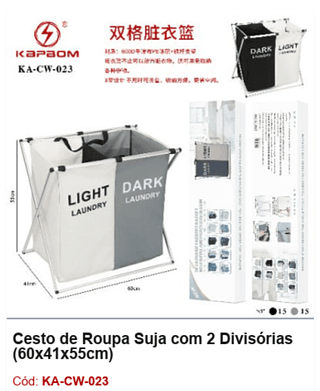 Cesto de Roupa Suja com 2 Divisórias (60x41x55cm) R$ 60,3 PCS/CX: 30