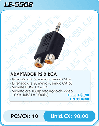 ADAPTADOR P2 X RCA PCS/CX: 10 Unid.CX: 90,00