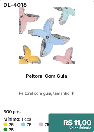 Peitoral Com Guia 300 pçs R$ 11,00