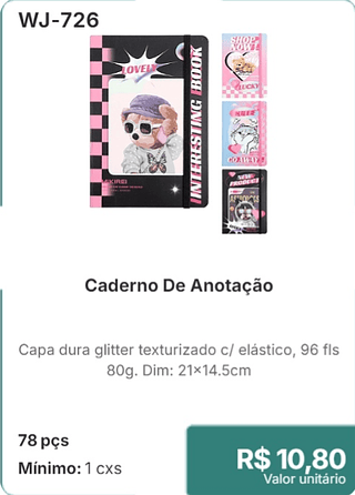 Caderno De Anotação 78 pçs R$ 10.80