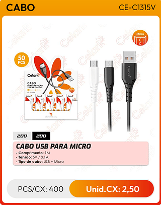 CABO USB PARA MICRO PCS/CX: 400 Unid.CX: 2,50