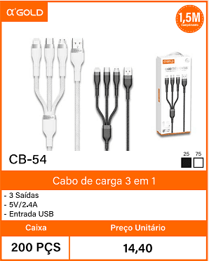 Cabo de carga 3 em 1 Caixa 200 PCS Preco Unitario 14,40