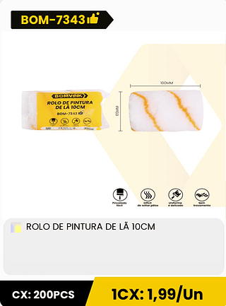 ROLO DE PINTURA DE LÃ 10CM CX: 200PCS 1CX: 1,99/Un