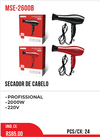SECADOR DE CABELO 220V 24pç=65$