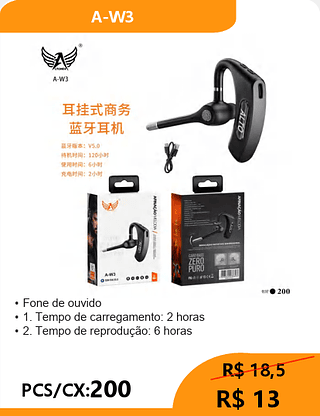 FONE BLUETOOTH PCS/CX:200 R$13