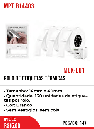 ROLO DE ETIQUETAS TÉRMICAS 147pct=15$