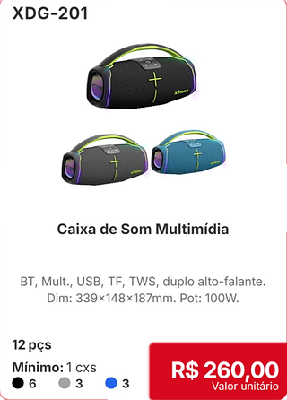 Caixa de Som Multimídia 12 pçs R$ 260.00