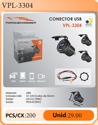 CONECTOR USB PCS/CX:200 Unid:29.00