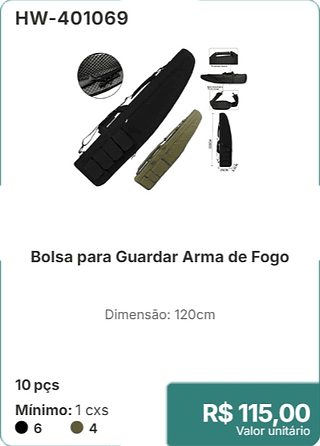 Bolsa para Guardar Arma de Fogo 10 pçs R$ 115,00