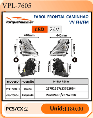 FAROL FRONTAL CAMINHAO VV FH/FM PCS/CX:2 Unid:1180.00