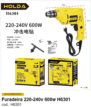 Furadeira 220-240v 600w R$ 89,91 PC/CX:10