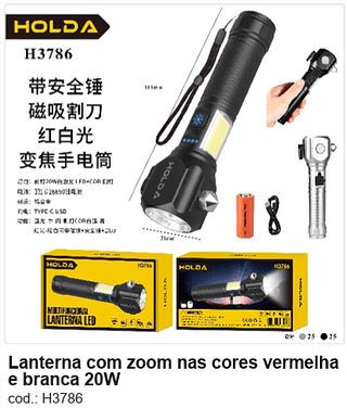 Lanterna com zoom nas cores vermelha e branca 20W R$ 38,7 PC/CX:50
