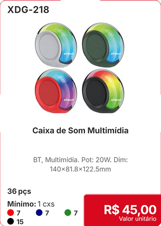 Caixa de Som Multimídia 36 pçs R$ 45,00