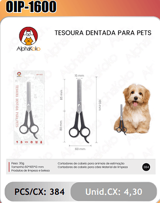 TESOURA DENTADA PARA PETS PCS/CX:384 Unid.CX: 4,30