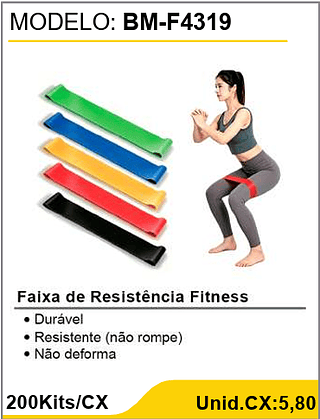 Faixa de Resistência Fitness 200Kits/CX Unid.CX:5,80