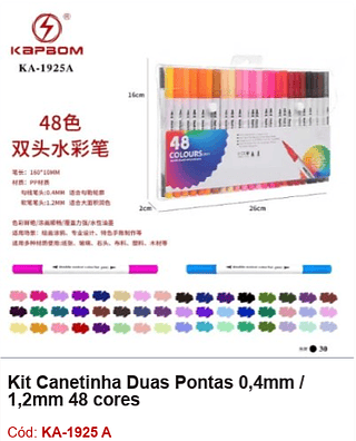 Kit Canetinha Duas Pontas 0,4mm / 1,2mm 48 cores R$ 14,4 PCS/cx: 30
