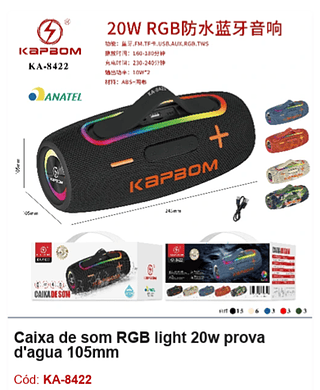 Caixa de som RGB light 20w prova d'agua 105mm R$97,2 PCS/CX:30