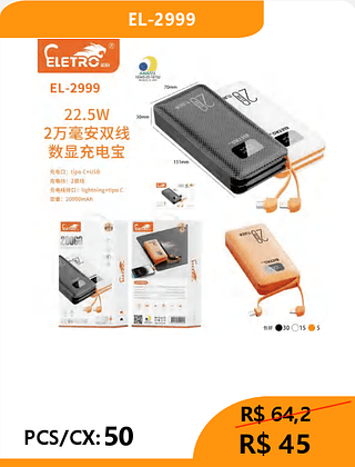 POWER BANK PCS/CX:50 R$45