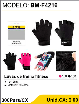 Luvas de treino fitness 300Pars/CX Unid.CX: 6,00