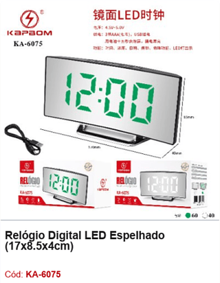 Relógio Digital LED Espelhado R$ 25,2 PCS/CX:100