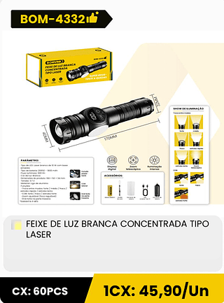 FEIXE DE LUZ BRANCA CONCENTRADA TIPO LASER CX: 60PCS 1CX: 45,90/Un