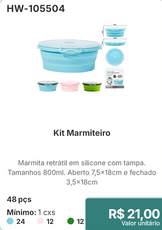 Kit Marmiteiro 48 pçs R$ 21,00
