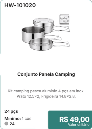 Conjunto Panela Camping 24 pçs R$ 49,00