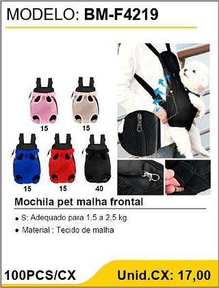 Mochila pet malha frontal 100PCS/CX Unid.CX: 17,00