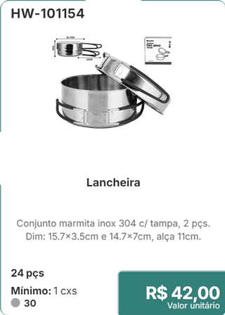 Lancheira 24 pçs R$ 42,00