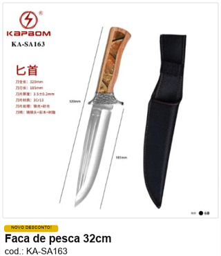 Faca de pesca 32cm R$ 31,5 PC/CX:60