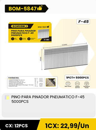 PINO PARA PINADOR PNEUMATICO F-45 5000PCS CX: 12PCS 1CX: 22,99/Un