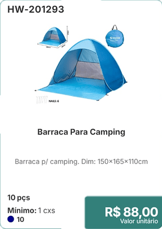 Barraca Para Camping 10 pçs R$ 88,00