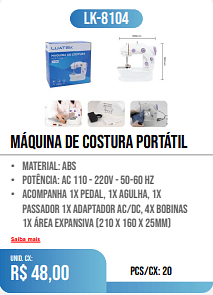 MáQUINA DE COSTURA PORTáTIL PCS/CX: 20 UNID. CX: r$ 48,00