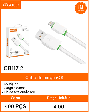 Cabo de carga iOS - Caixa 400 PCS Preco Unitario 4,00