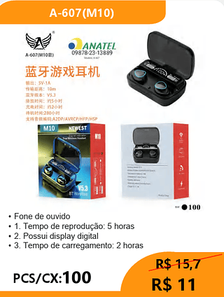 FONE BLUETOOTH PCS/CX:100 R$11