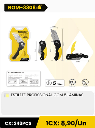 ESTILETE PROFISSIONAL COM 5 LÂMINAS CX: 240PCS 1CX: 8,90/Un