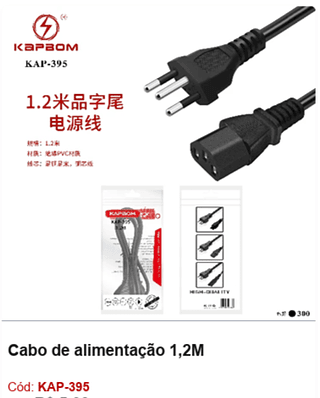 Cabo de alimentação 1,2M R$ 4,05 PCS/Cx:300