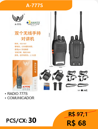 RADIO 777S PCS/CX: 30 R$ 68